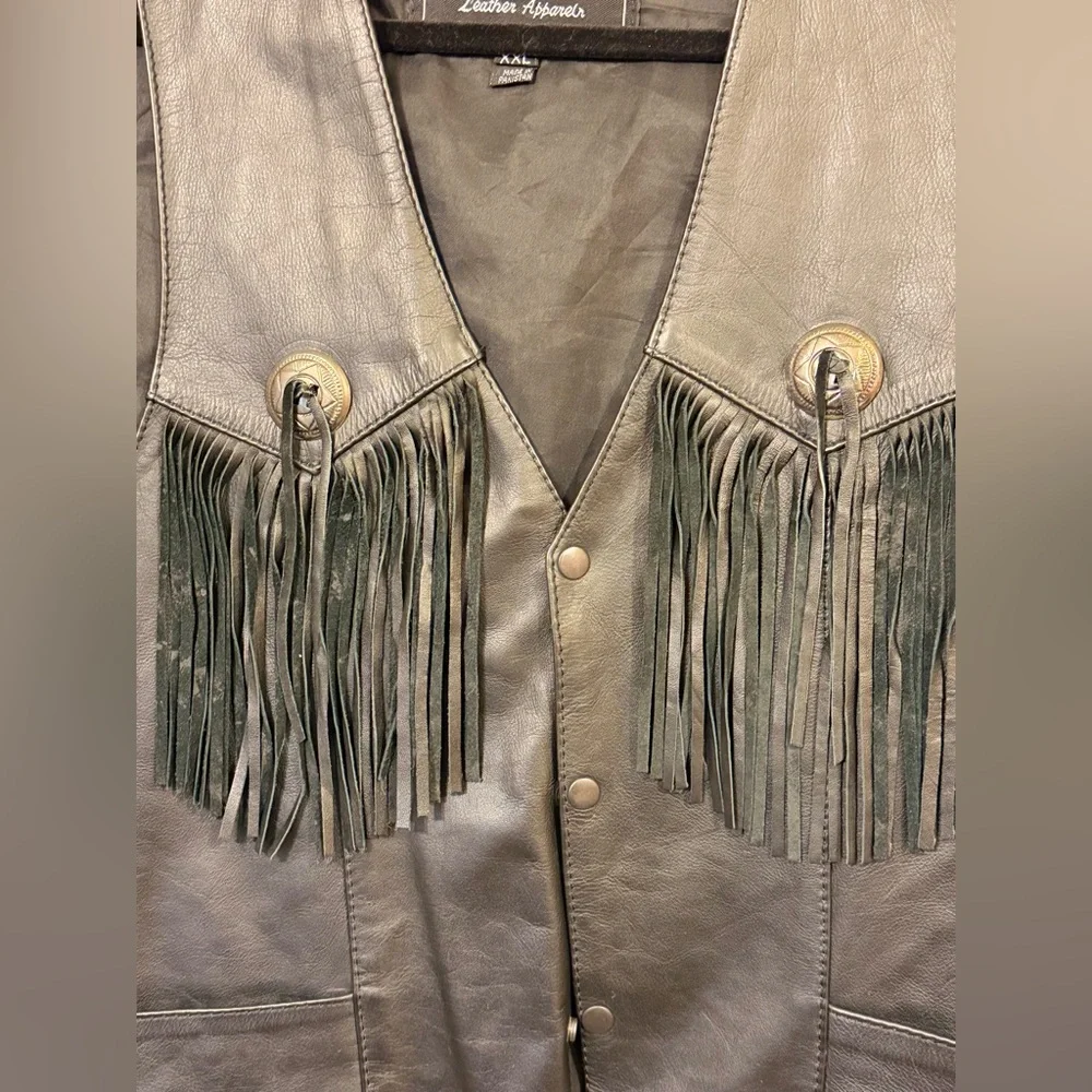 🌾 Vintage Fringe Leather‎ Vest with Chain Extensions
